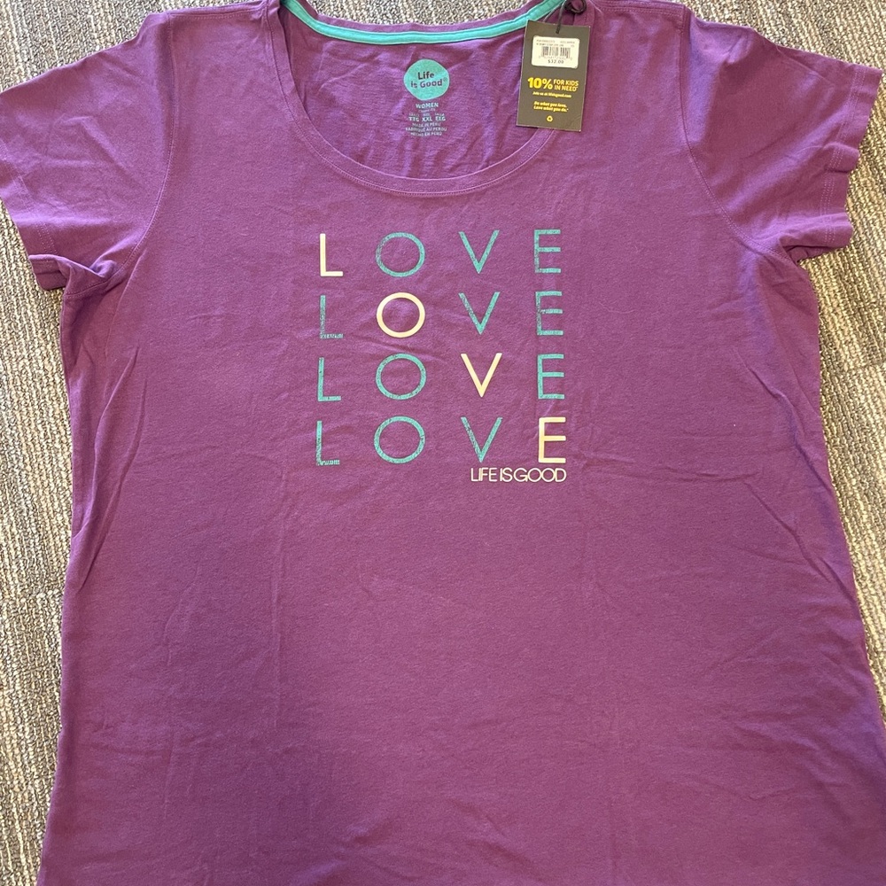 Women’s Purple Short Sleeved “Life Is Good” T-Shirt Size XXL